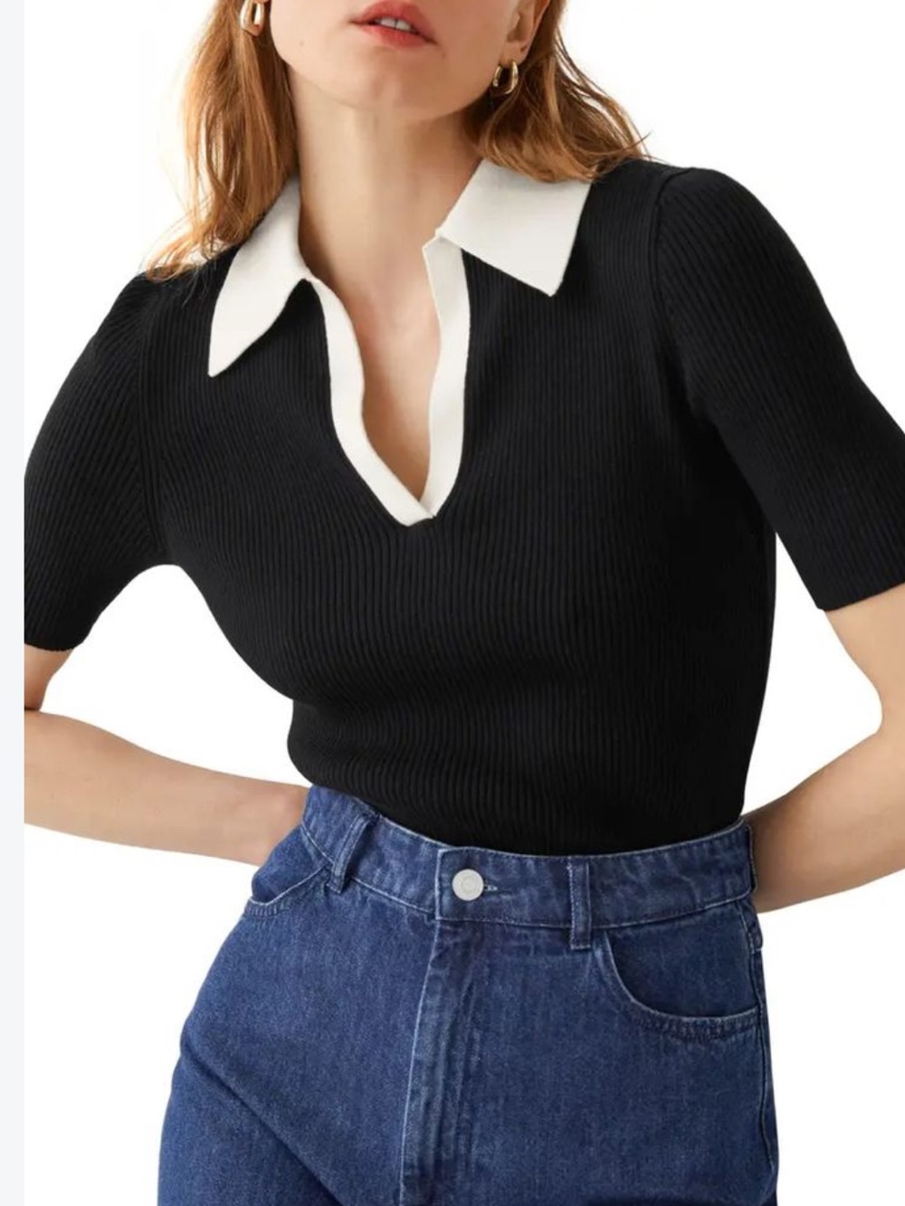 & Other Stories Black Knit Polo Top Size: XS